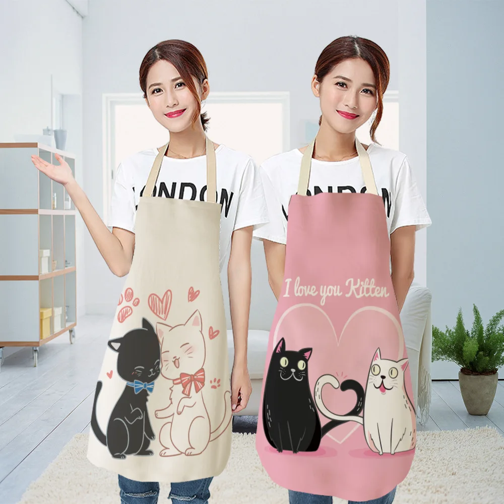21 Patterns Cute Cartoon Cat Linen Apron Kids Family Game Diy Sleeveless Aprons Home Household Kitchen Apron for Women Washable