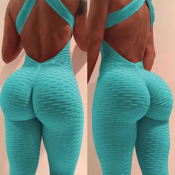 

SHER Sexy Women's Tracksuit Yoga Pants High Waist Gym Play Suit Push up Slim Sport Backless Top Running Sportswear Soft Jumpsuit
