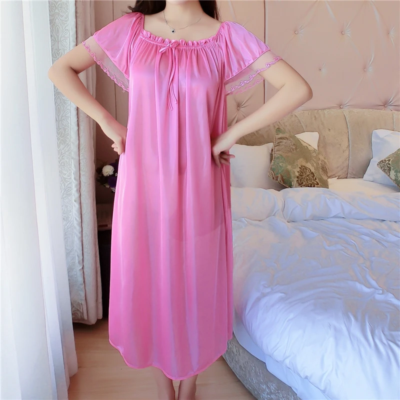 

Summer New Satin Nightgown Lace Wedding Sleepwear Women Spaghetti Strap Nightdress Intimate Lingerie Sexy Bathrobe Nightwear