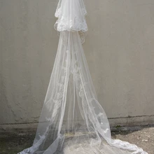 Настоящая фотография 2 слоя Часовня Длина свадебная вуаль Белый цвет слоновая кость свадебное кружевное вуаль с гребнем