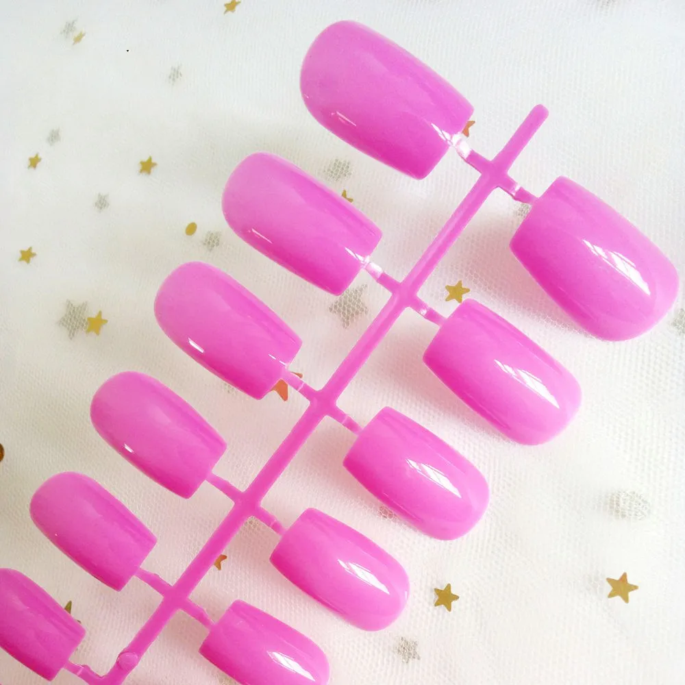 

Sexy Pink Artificial Fake Nails Prue Color False Nails Shiny Fingernails For Lady Press On Nail 24 pcs 215L