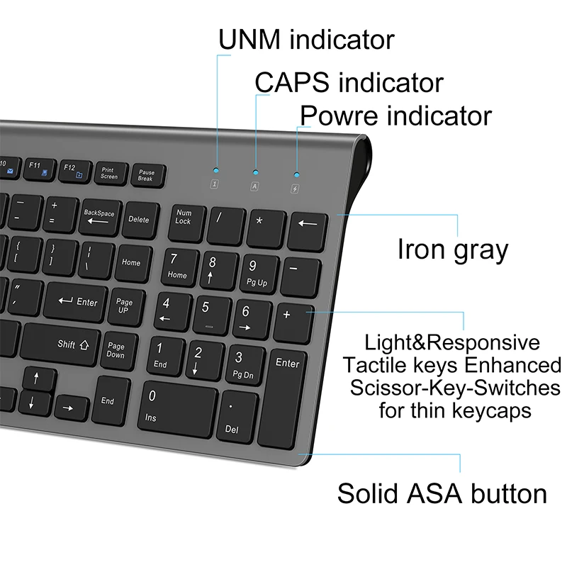 AZERTY-Teclado ergonômico silencioso francês sem fio, 2.4G,