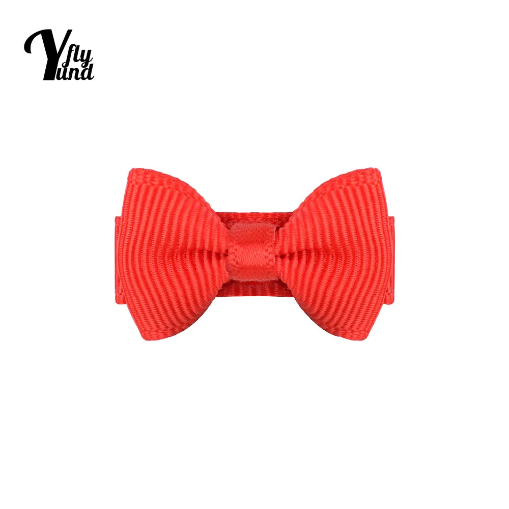 Yundfly 10pcs/lot 3.1 CM Mini Solid Color Ribbon Bows Toddler Hair Clips Cute Princess Bangs Hairpins Baby Headwear Holiday Gift