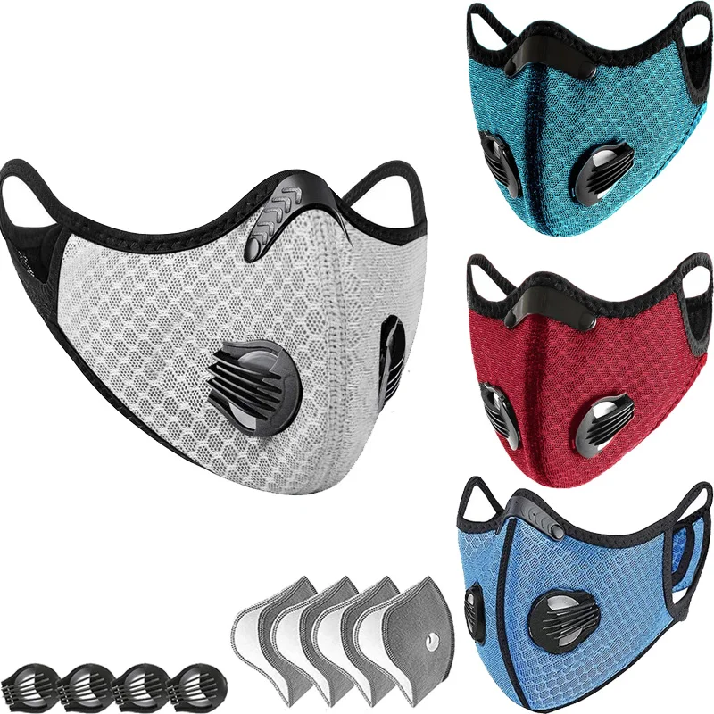 Mascarilla de cara de ciclista con filtros PM 2,5 Unisex, máscara anticontaminación con válvula de respiración de carbón activado, para bicicleta