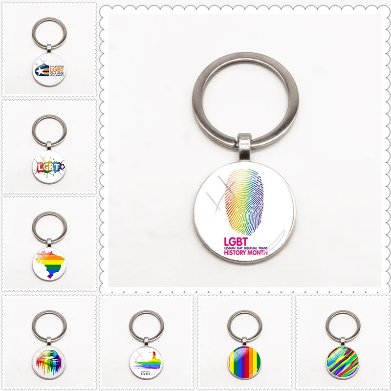 

2021 Colorful Rainbow LGBT Art Picture Keychain Glass Convex Round 25mm Pendant Keychain