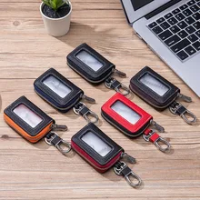 Genuine Leather Car Key Holder Case Classic Luxury Key Wallet HD Window Waist Hanging Multifunctional Key Card Protection Shell