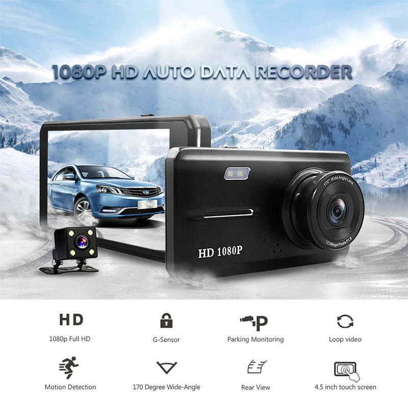 Автомобильный семейный Автомобильный видеорегистратор 4,5 дюймов Full HD сенсорный экран приборная камера двойной объектив камера заднего вида видео регистратор Авто регистратор приборная панель камера