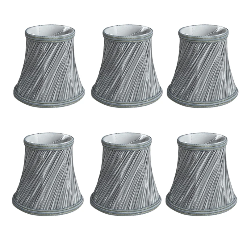 Set of 6 Gray Clip on Lamp Shade Kit Little Upright Candle Chandelier