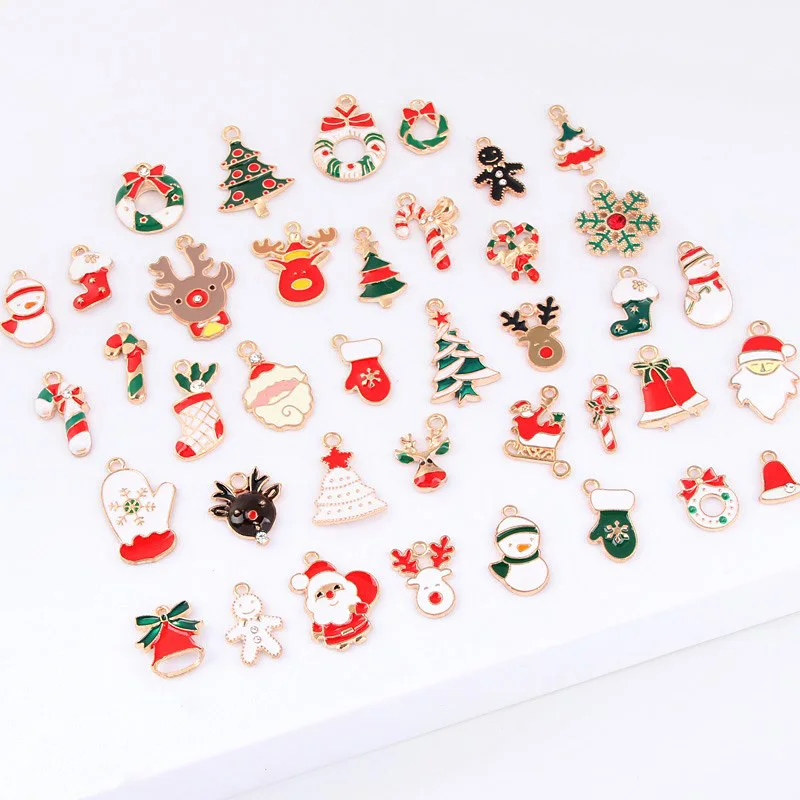 39pcs New Mixed Colorful Christmas Series Enamel Charms Small Pendant Xmas Gifts DIY Handmade Jewelry Making Finding