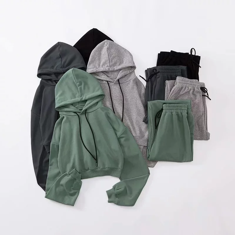 

1243-1980 Drawstring Hoodie + Elastic Waist Casual Sweatpants-Style Set