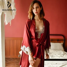 Черная осенне-зимняя пикантная кружевная Пижама до колена, майка с v-образным вырезом и длинными рукавами, модная сексуальная Элегантная удобная Пижама