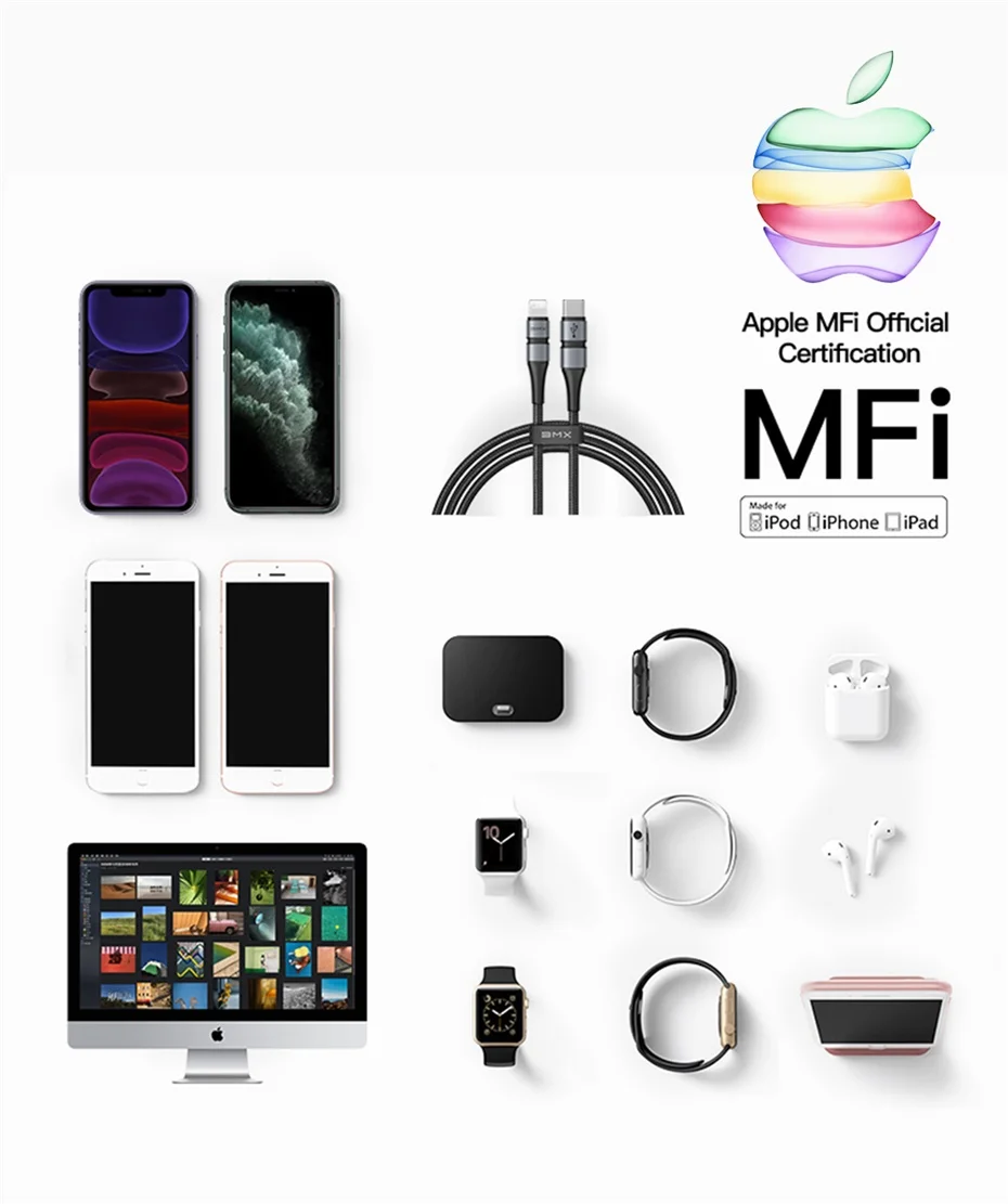 Сертифицированный MFI кабель usb type c для быстрой зарядки PD для iPhone xs max xr 8 7 6s plus 11 pro ipad быстрое зарядное устройство