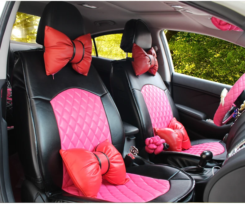 PU-Leather-bowknot-Car-Neck-Pillow-Waist-Support-Auto-Safety-Seat-Headrest-Cover-Cushion-Pink-99