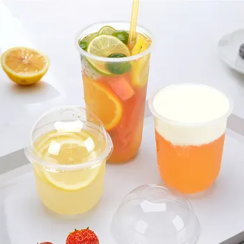 

50pcs Disposable Milk Tea Cup Creative Plastic Cup Round Bottom Yogurt Drinking Coffee Juice Thick Transparent Cup With Lid