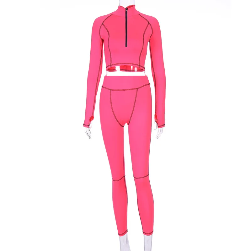 pink Сексуальный розовый женский комплект для йоги, тренировочная одежда для спортзала, одежда для бега, спортивный костюм, спортивный костюм, комплект для фитнеса, Женская Спортивная одежда на молнии - Цвет: pink
