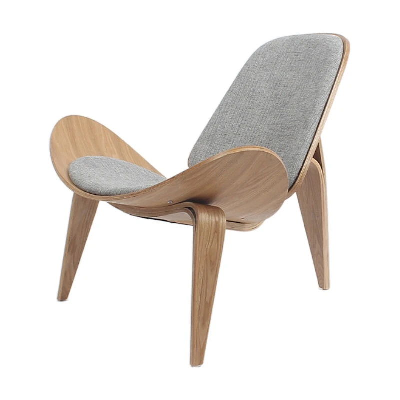 Hans Wegner Style Three Legged Shell Chair Ash Plywood Fabric ...