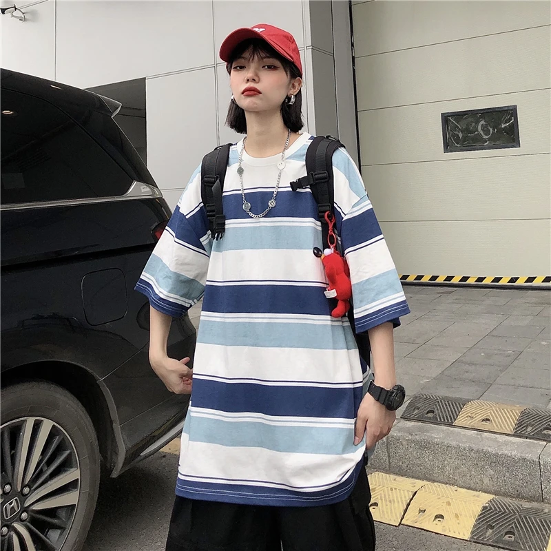 Молодежная Футболка в Корейском стиле с коротким рукавом уличная одежда голубую