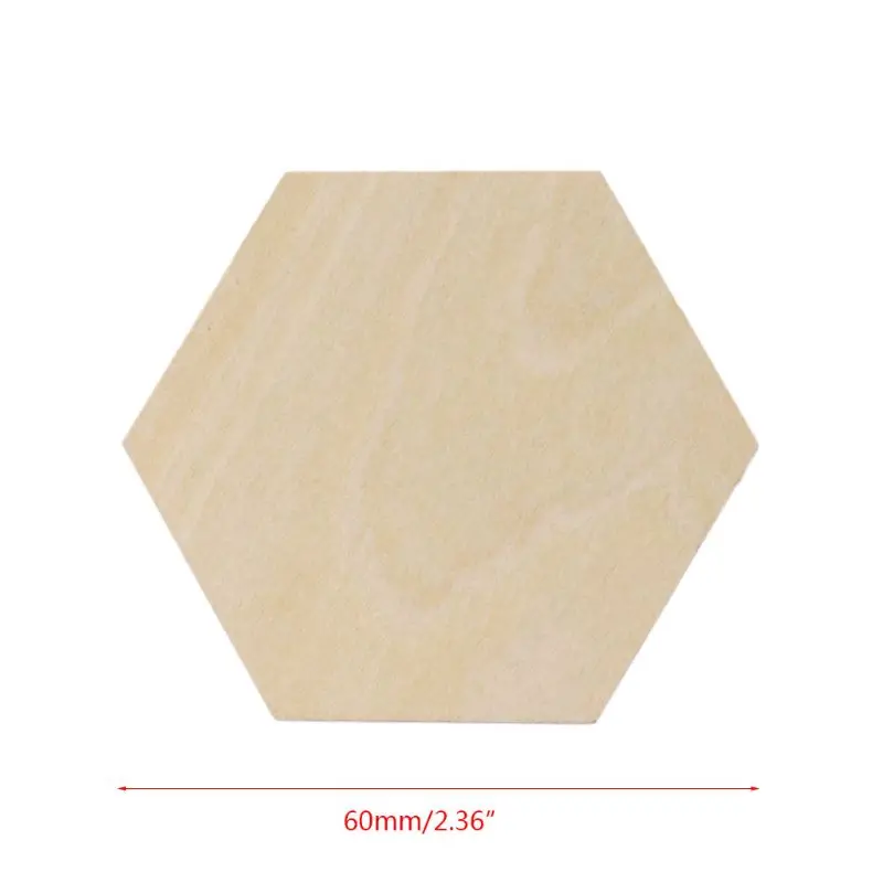 

50pcs Hexagon Laser Cut Unfinished Wooden Discs Embellishments Arts Crafts DIY Birthday Wedding Display Decor 60mm