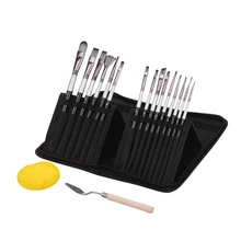 15pcs Artist Paint Brushes Set with Scraper Sponge Ball Carrying Case Professional Drawing Paintbrush Nylon Hair Wooden Handle