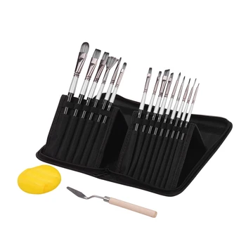 

15pcs Artist Paint Brushes Set with Scraper Sponge Ball Carrying Case Professional Drawing Paintbrush Nylon Hair Wooden Handle