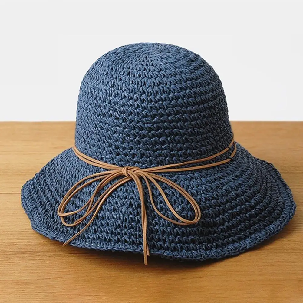 Studyset Summer straw weaving Braided UV Protection Bow Knot Beach Hat Foldable Bucket Cap crocheting