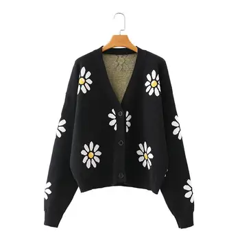 

2020 New Fashion Brand Women Sweater Cardigans Computer Knitted V-neck Casual Polyester Cotton Spandex Print Thick Full