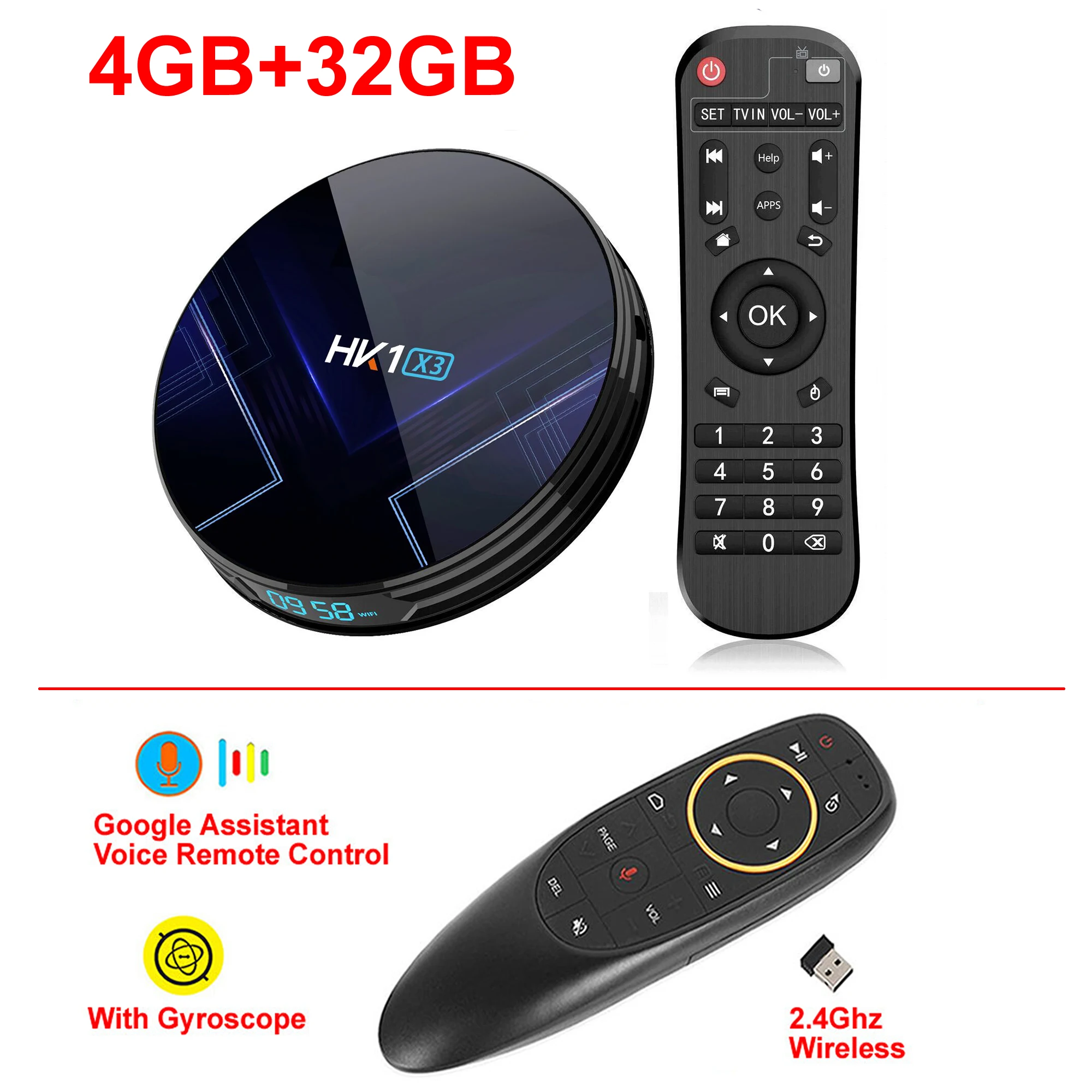 Android 9,0 Smart tv BOX HK1 X3 Amlogic S905X3 4GB ram 128GB 2,4G/5G Dual Wifi BT4.0 1000M LAN USB 3,0 H.265 8K ТВ-приставка - Color: 4GB 32GB and G10