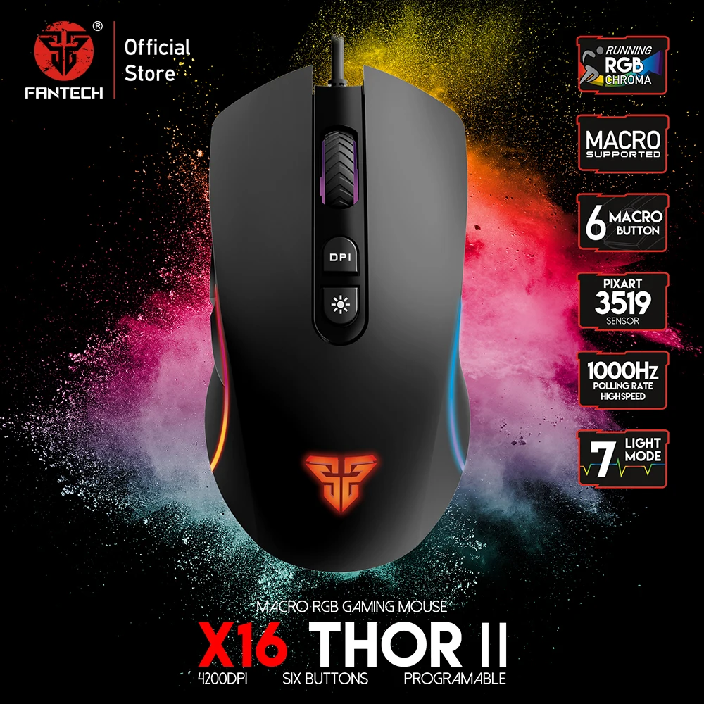 

FANTECH X16 Gaming Mouse 4200 DPI Adjustable Optical Cable Mouse 6 Button Macro For Mouse Gamer FPS LOL Ergonomic Mouse
