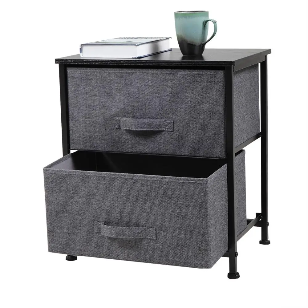 

Black Color Non-woven Drawer Rack Two Layers And Two Drawers Bedside Table Durable Fashion Light Bedside Table JJ0017