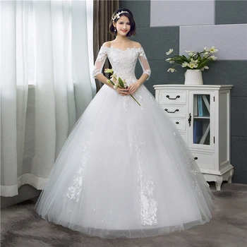 

Korean Style Lace Half Sleeve Floral Print Ball Gown Wedding Dress 2020 New Fashion Embroidery Sweetheart estidos de noivas