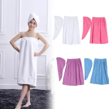 

Bath 6 Colors Women Soft Spa Bath Body Wrap Set Towel Bathrobe With Fast Dry Hair Drying Cap Bath Bomb Ball