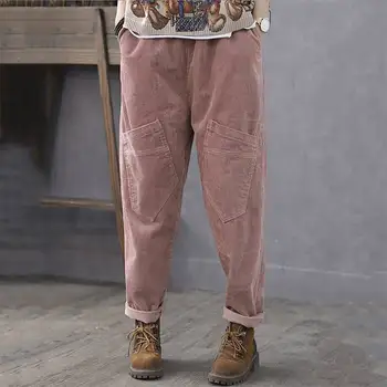 

M 5XL ZANZEA Spring Vintage Pockets Long Pantalon Women Casual Corduroy Pants Solid Elastic Waist Turnip Trousers Female Palazzo