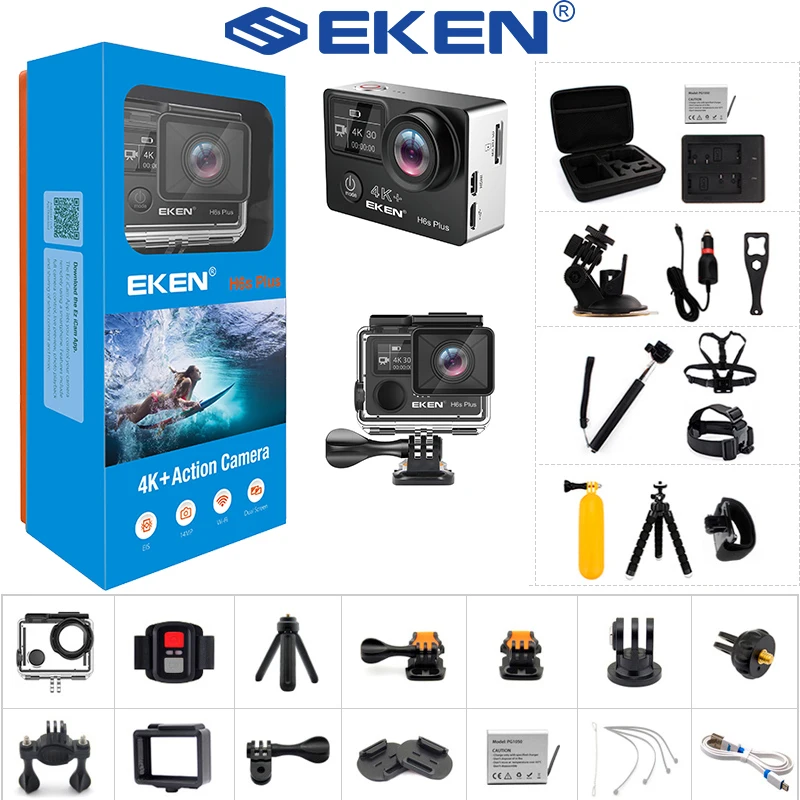 EKEN-Cámara de acción H6S Plus Ultra HD, con Chip Ambarella A12, 4K, 14MP, EIS, 30M, impermeable, lente angular 2021, novedad de 170
