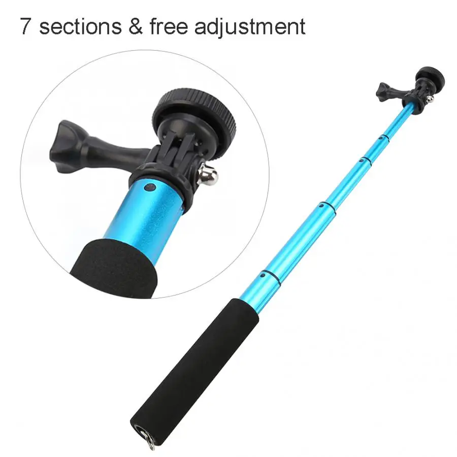 

Portable Selfie Stick 7 Section Adjustable Telescopic Tripod Monopod Clamp with Detachable Adapter for Gopro Camera Cellphone