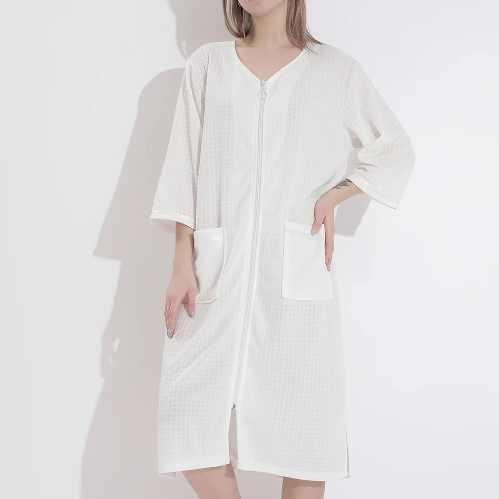 3XL Women Loose Bathrobe Gown Zipper Pocket Nightwear Summer Thin