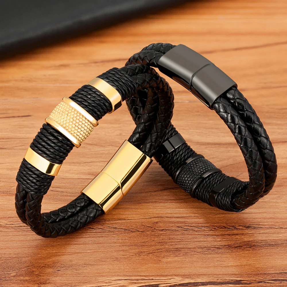 TYO Braided Rope Wrap Leather Bracelets For Men Bangles Fashion Male Women Charm Stainless Steel Clasp Jewelry DIY Customization bracelet jewelry