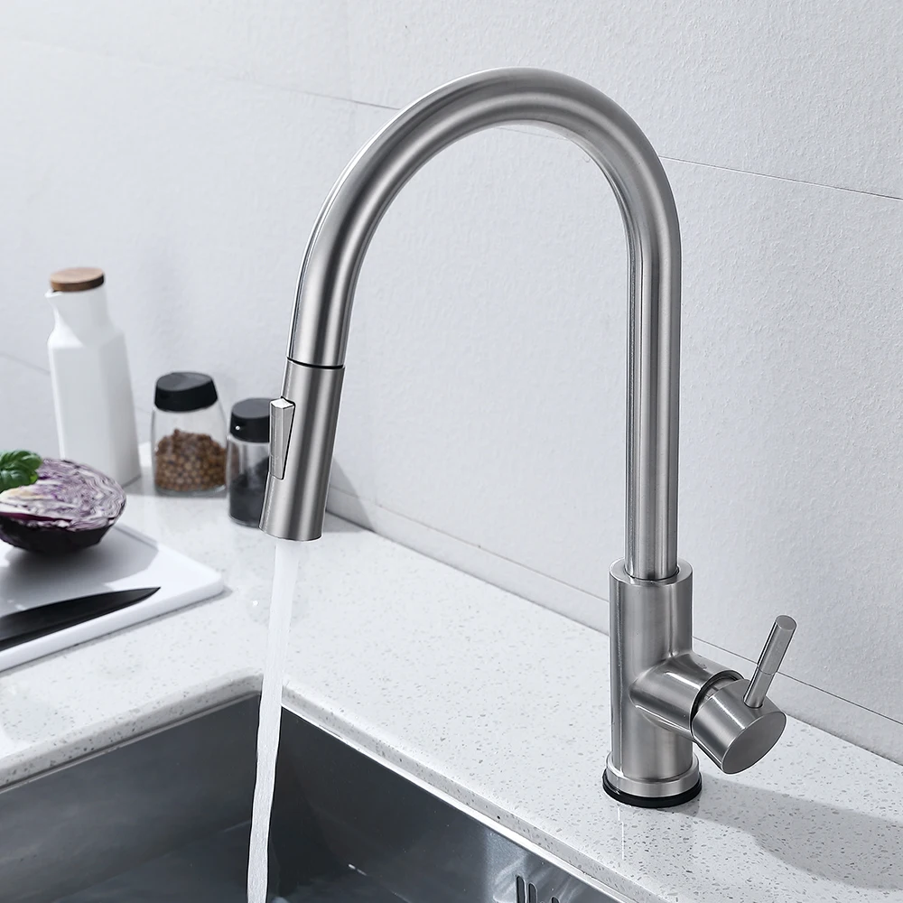  Pull Out Black Sensor Kitchen Faucets Stainless Steel Smart Induction Mixed Tap Touch Control Sink  - 4000277681140
