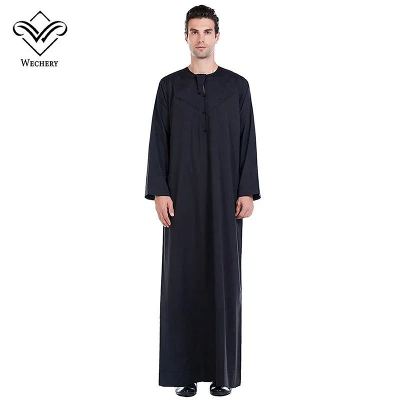 Черный Wechery Muslim Caftan Kaftan for Men Islamic Clothing Jubba Plus Size Long Sleeve Big Size Prayer Clothed - Цвет: Черный