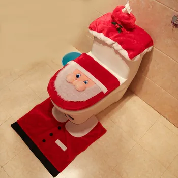 

3PCS SET CHRISTMAS DECORATION SANTA CLAUS TOILET SEAT COVER WITH RUG BATHROOM UK