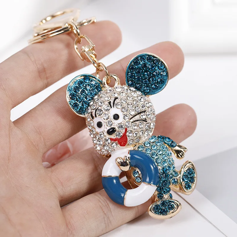 

2019 New Cute Key Chain Rhinestone Crystal Keychain Hollow Out Heart Mouse Pendant Key Ring Charm For Women Girl Keyring Gift