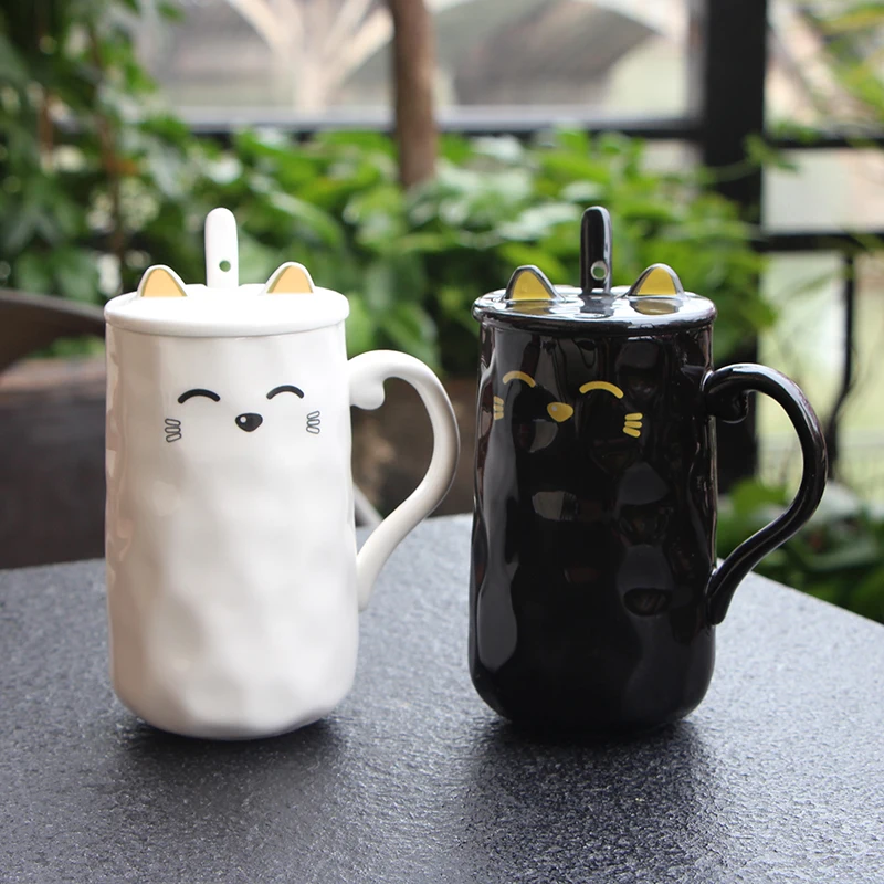 

Mark Cup Cute Cartoon Couple Ceramic Mugs Office Coffee Mugs Spoon with Cover Tea Mug