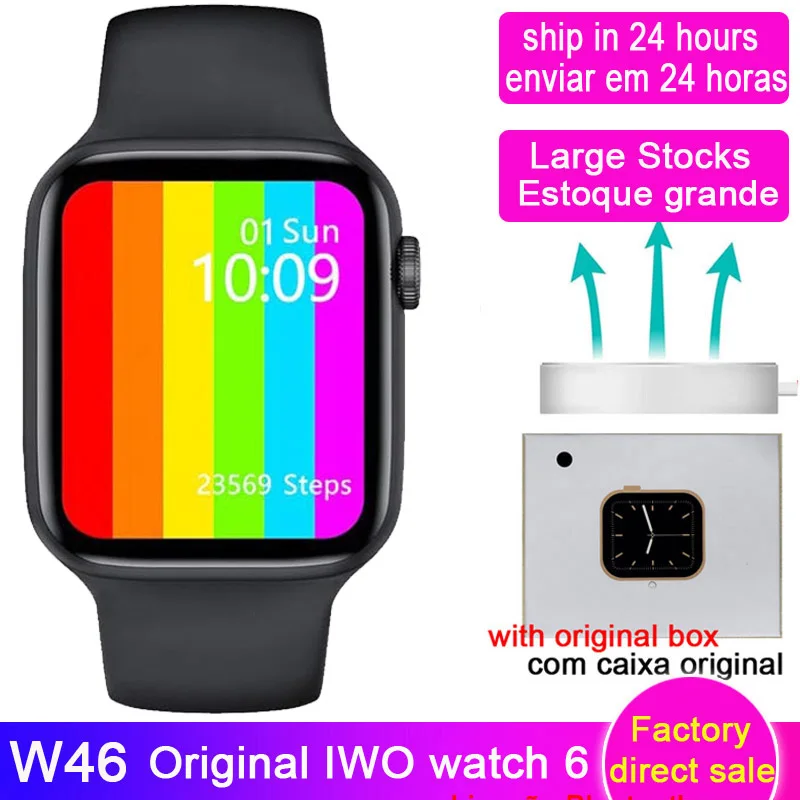 Reloj inteligente W46 de 44MM/40MM, reloj inteligente personalizado con pantalla grande de 1,75 pulgadas y carga inalámbrica
