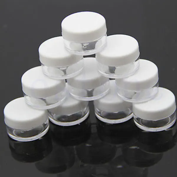 

100PCS X 2g 3g 5g 10g 15g 20g Transparent Sample Jars Pot Containers with White Lids for Makeup Face Cream Lip Balms Storages