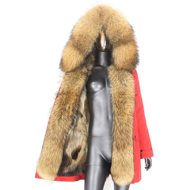 BLUENESSFAIR Long Waterproof Parka Winter Jacket Women Real Fur Coat Natural Raccoon Fox Fur Outerwear Streetwear Removable