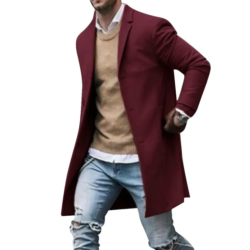 Мужское пальто, Зимняя шерстяная куртка, мужское шерстяное пальто высокого качества, повседневное приталенное шерстяное пальто с воротником, мужское длинное пальто-Тренч