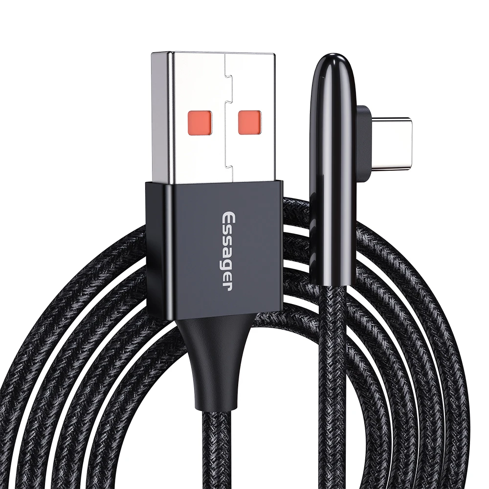 Essager 90 градусов usb type C кабель для samsung S10 Xiaomi K20 Oneplus 7 Pro 6t 3A Быстрая зарядка USBC type-C шнур USB-C зарядное устройство - Цвет: Черный