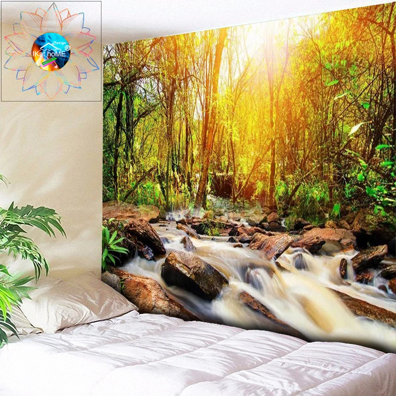 

3D Tapestry Forest Wall Hanging Waterfall Wall Tapestry Psychedelic Tapestry Colorful Natural Scenery Boho Decoration Home Decor