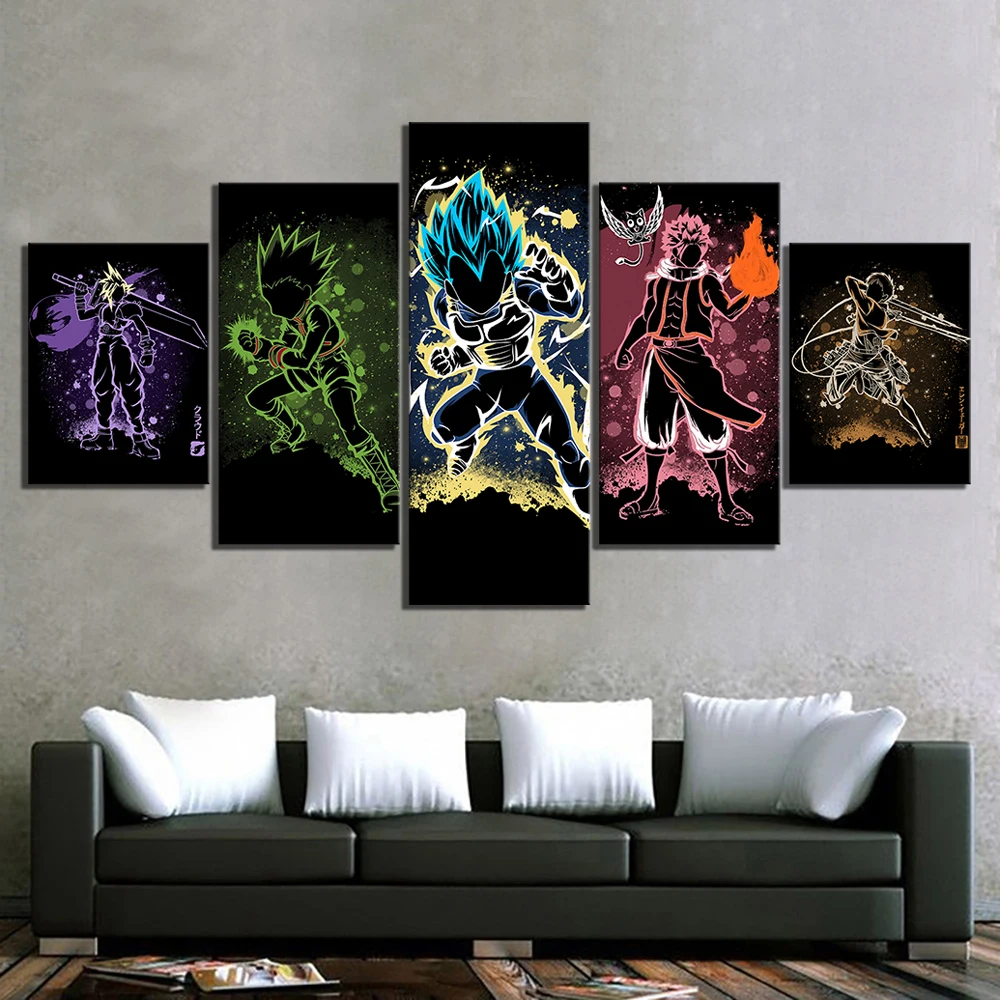 

Wall Art Canvas Paintings 5 Pieces Dragon Ball Vegeta &fairy Tail&hunterxhunter&final Pictures Home Decor Prints Modular Posters
