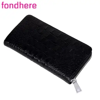 

FONDHERE Business classic vintage casual solid women much interlayer large capacity black zipper crocodile grain wallet pocket