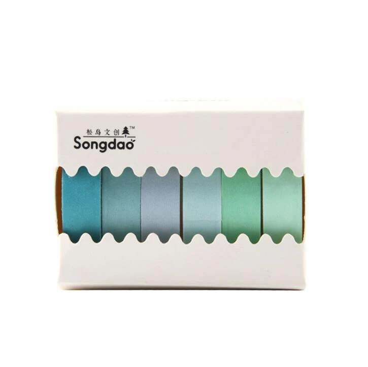 hai-yang Simple Solid Color Washi Masking Tape Sticky Decorative Paper Tape Set DIY Decoration Office Stationery Scrapbook 6PCS/Bag - Цвет: hai-yang
